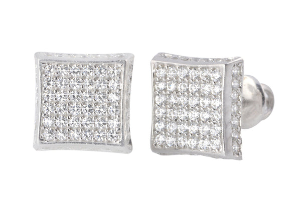 Micropave Sterling Silver Stud Earrings Screwbacks Clear CZ 9mm 3d Kite Shape - Jewelryland.com