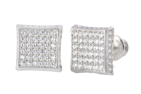 Micropave Sterling Silver Stud Earrings Screwbacks Clear CZ 9mm 3d Kite Shape - Jewelryland.com