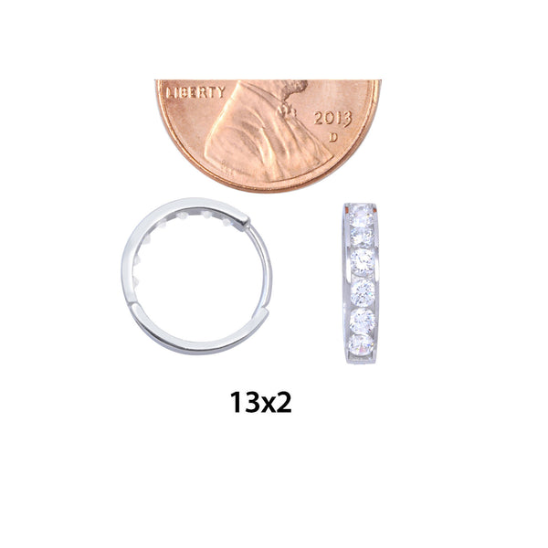 14k White Gold Huggie Hoop Earrings Snap Closure Cubic Zirconia 13mm x 2mm - Jewelryland.com