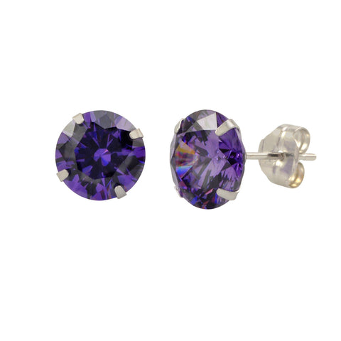 14k White Gold Round Purple Amethyst Cubic Zirconia CZ Stud Earrings - Jewelryland.com