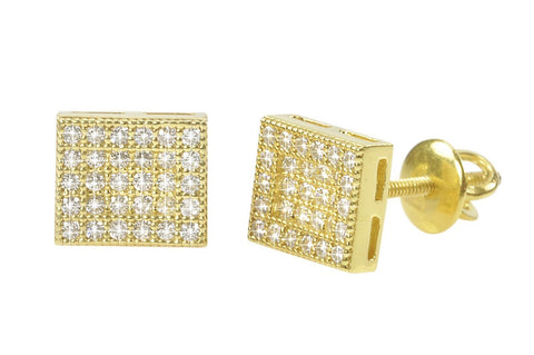 Sterling Silver Yellow Gold Plated CZ Stud Earrings Screwback 6x8 Rectangle - Jewelryland.com