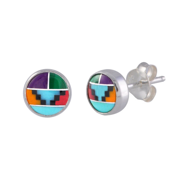 Turquoise Coral Amethyst Malachite Sterling Silver Gem Stud Earrings 7mm Round - Jewelryland.com