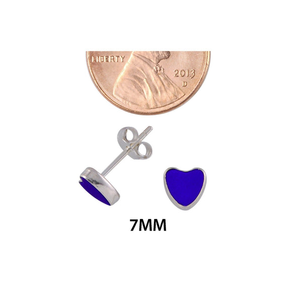 Lapis Earrings Gemstone Studs .925 Sterling Silver 7mm Heart Shape - Jewelryland.com