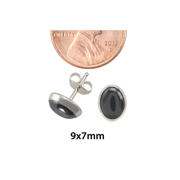 Hematite Gemstone Stud Earrings 925 Sterling Silver 9mm x 7mm Oval - Jewelryland.com