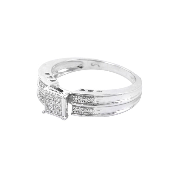 Diamond Ring .10ct .925 Sterling Silver Square Face Size 7.5 - Jewelryland.com