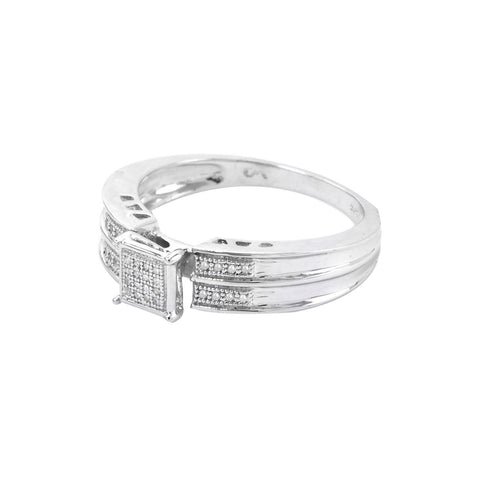 Diamond Ring .10ct .925 Sterling Silver Square Face Size 7.5 - Jewelryland.com