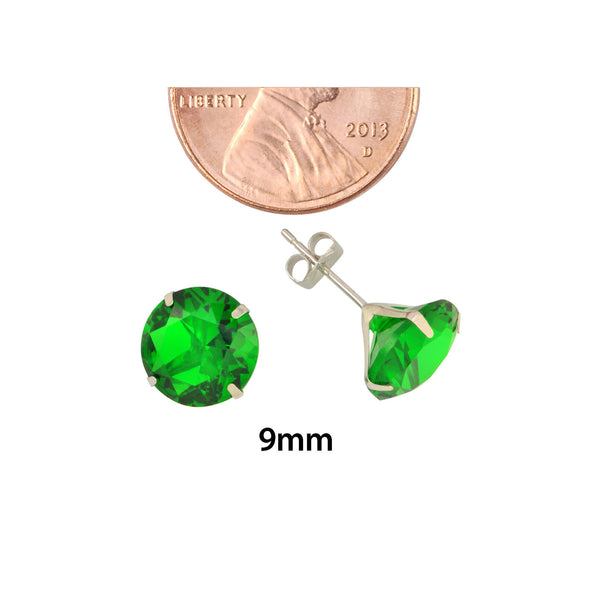 10k White Gold Green Emerald CZ Stud Earrings Cubic Zirconia Round Prong Set - Jewelryland.com