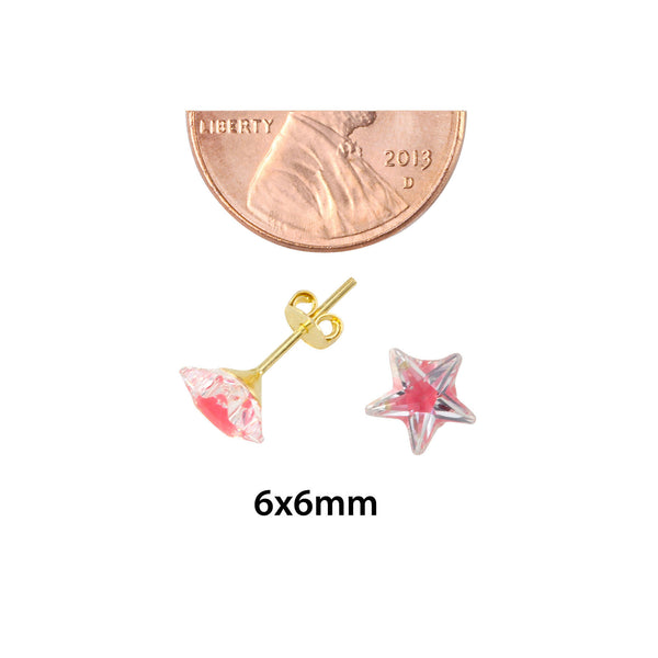 10k Yellow Gold Shadow Box Pink Star Stud Earrings 6mm x 6mm - Jewelryland.com
