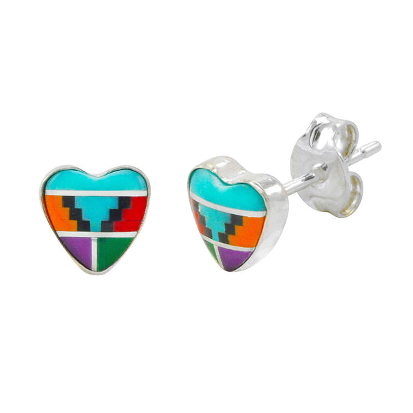 Multi-Color Gemstone Earrings Sterling Silver Heart Shaped 7mm - Jewelryland.com