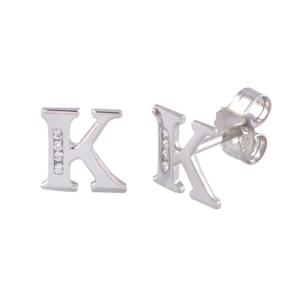 CZ Initial Letter Earrings 925 Sterling Silver All Letters Available A to Z - Jewelryland.com