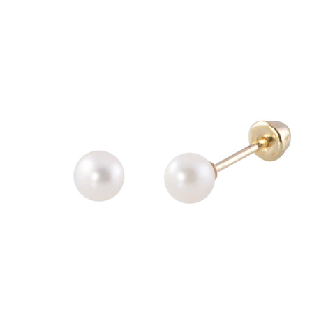 Round Pearl Earrings 10k Yellow Gold Screw Back 3mm - Petite Very Small - Jewelryland.com
