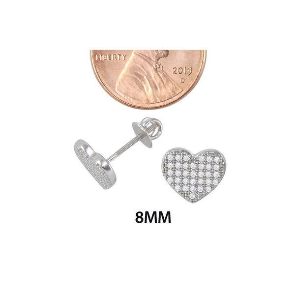 Heart Earrings Screwback Studs .925 Sterling Silver 8mm Micropave CZ Heart - Jewelryland.com