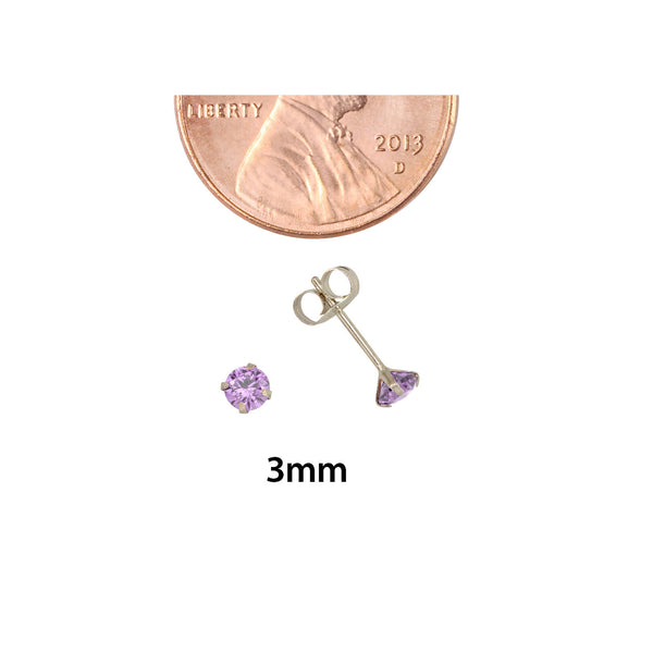 10k White Gold Round Light Purple CZ Stud Earrings Prong Set - Jewelryland.com