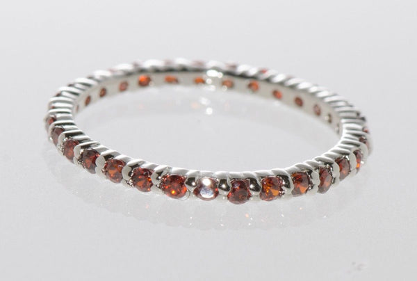 Sterling Silver Garnet CZ Stackable Band Ring size 5 6 7 8 9 10 - Jewelryland.com