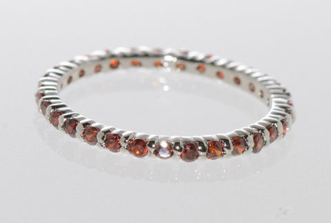 Sterling Silver Garnet CZ Stackable Band Ring size 5 6 7 8 9 10 - Jewelryland.com