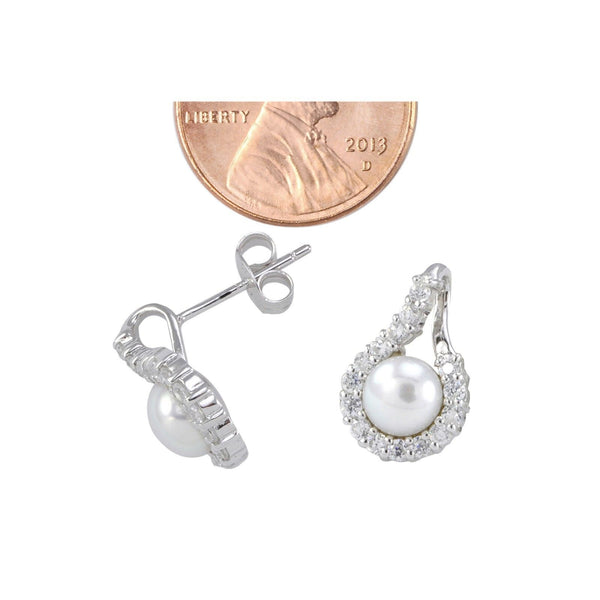 White Freshwater Pearl Sterling 925 Silver Earrings with Fancy White CZ Surround - Jewelryland.com