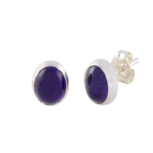 Purple Amethyst Stud Earrings Sterling Silver Gemstone 7mm x 9mm Oval - Jewelryland.com