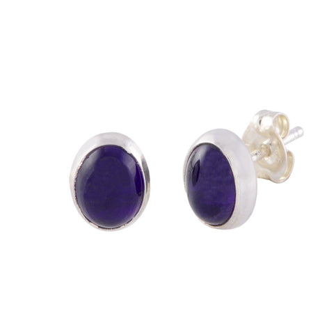 Purple Amethyst Stud Earrings Sterling Silver Gemstone 7mm x 9mm Oval - Jewelryland.com