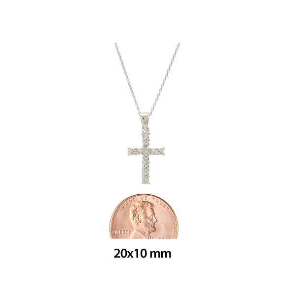 Sterling Silver Mini Cross Diamond Necklace (.01 cttw, I-J, I2-I3) - Jewelryland.com