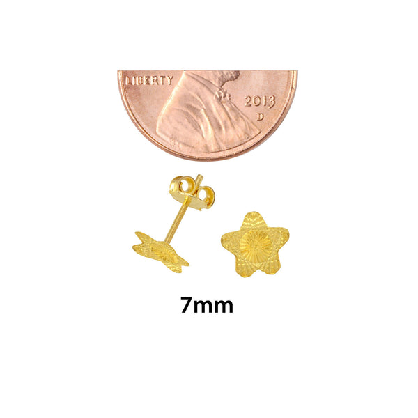 10k Yellow Gold Star Earrings Laser Cut Circle Center Design with Pushbacks 7mm - Jewelryland.com