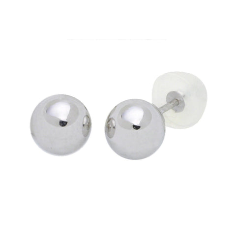 14k White Gold Stud Ball Earrings High Polish Silicone Safety Backs 2mm-10mm - Jewelryland.com