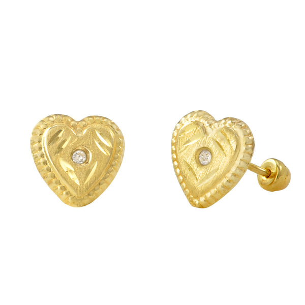 CZ Heart Stud Earrings 10k Yellow Gold Laser Cut with Screwbacks 8mm - Jewelryland.com