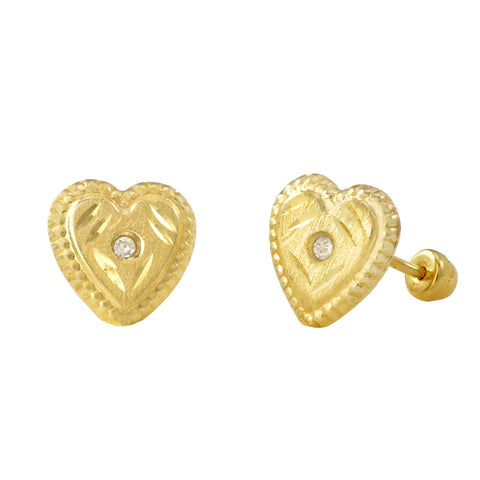 CZ Heart Stud Earrings 10k Yellow Gold Laser Cut with Screwbacks 8mm - Jewelryland.com