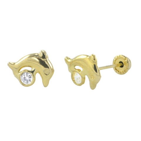 10k Gold Tiny Jumping Dolphin Stud Earrings Screwbacks - Jewelryland.com