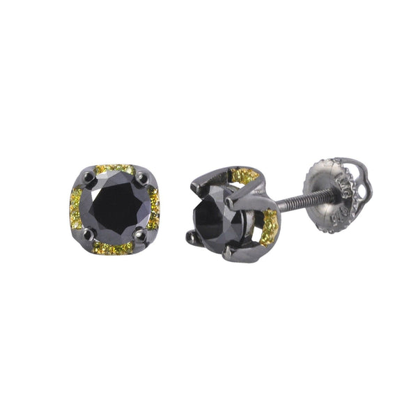 Sterling Silver Black Cubic Zirconia Stud Earrings Yellow Micropave CZ Accents - Jewelryland.com