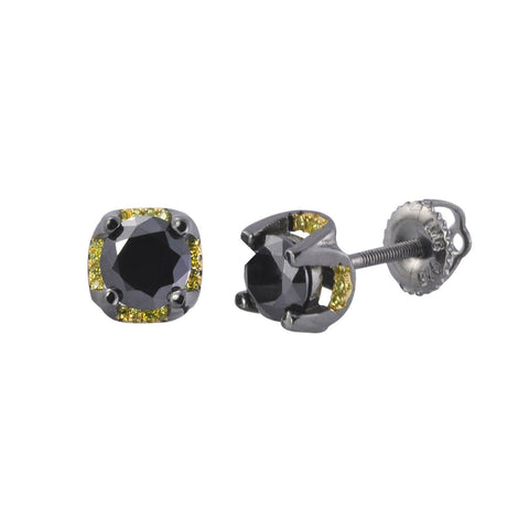Sterling Silver Black Cubic Zirconia Stud Earrings Yellow Micropave CZ Accents - Jewelryland.com