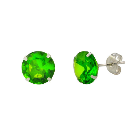 10k White Gold Peridot Green CZ Stud Earrings Cubic Zirconia Round Prong Set - Jewelryland.com