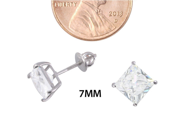 Clear Square CZ BASKET Set SCREWBACK Stud Earrings Sterling Silver 925 - Jewelryland.com