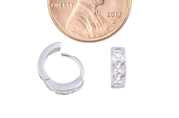 Sterling Silver Childrens Hoops Huggie Earrings CZ Cubic Zirconia 10mm x 4mm - Jewelryland.com