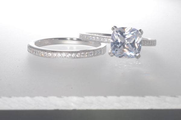 Sterling Silver Bridal Ring Set 2.5ct Cubic Zirconia Princess Cut CZ - Jewelryland.com