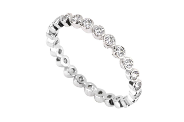 Wedding Band CZ Eternity Ring with Rhodium Sterling Silver 2mm Circle Stones - Jewelryland.com