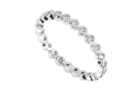 Wedding Band CZ Eternity Ring with Rhodium Sterling Silver 2mm Circle Stones - Jewelryland.com