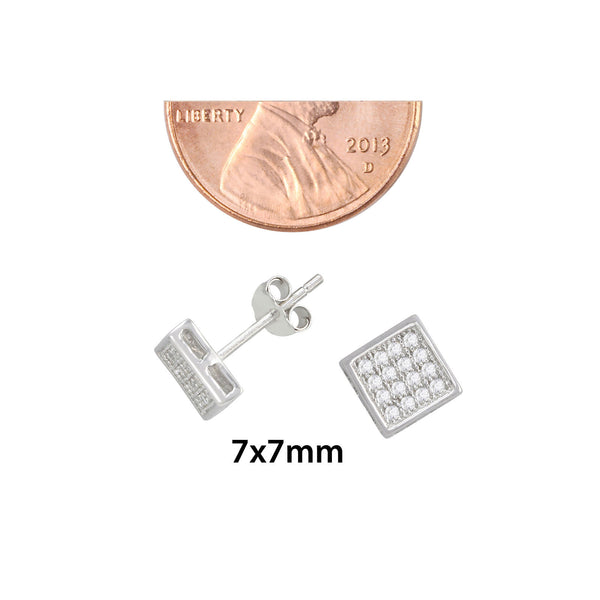 Sterling Silver Micropave Stud Earrings Square Clear CZ Cubic Zirconia 7mm x 7mm - Jewelryland.com