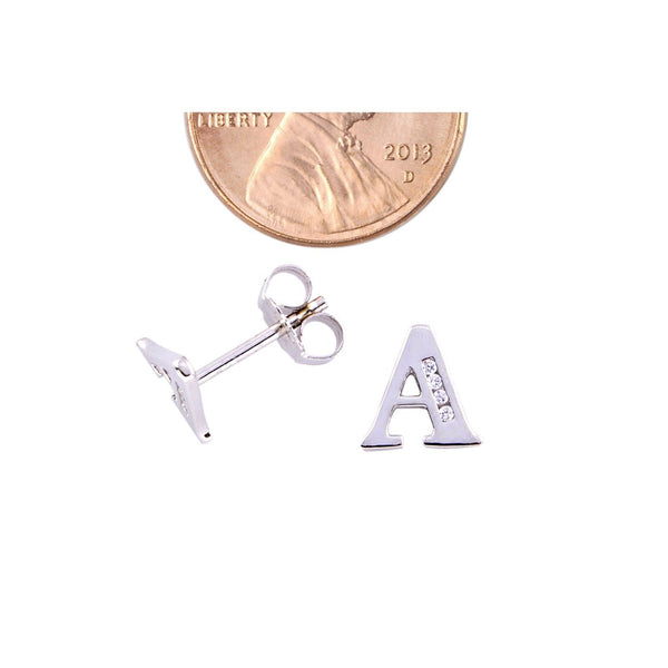 CZ Initial Letter Earrings 925 Sterling Silver All Letters Available A to Z - Jewelryland.com