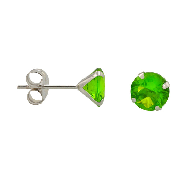 10k White Gold Peridot Green CZ Stud Earrings Cubic Zirconia Round Prong Set - Jewelryland.com