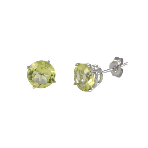 Lemon Quartz Earrings 14k White Gold Studs Basket Setting Round - Jewelryland.com