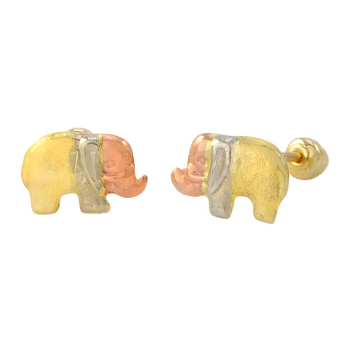 Rhino Stud Earrings 10k Gold Tri Color Gold Yellow White Rose Screwbacks 5x8 - Jewelryland.com