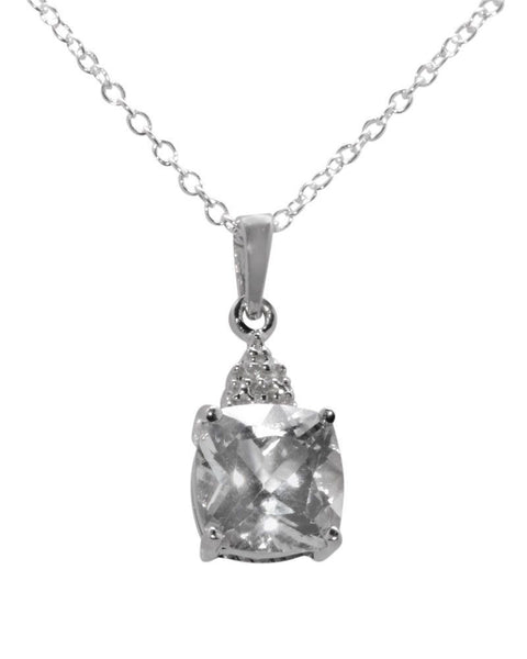 Sterling Silver Square White Topaz and (.003ct) Diamond Necklace