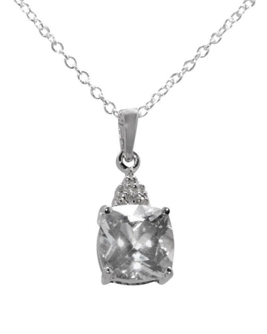 Sterling Silver Square White Topaz and (.003ct) Diamond Necklace