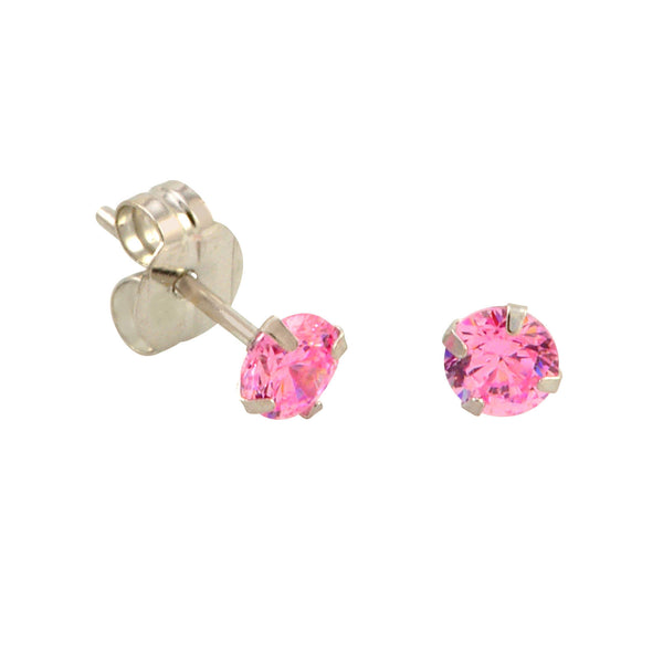 10k White Gold Pink Cubic Zirconia Stud Earrings Round CZ Prong Setting - Jewelryland.com