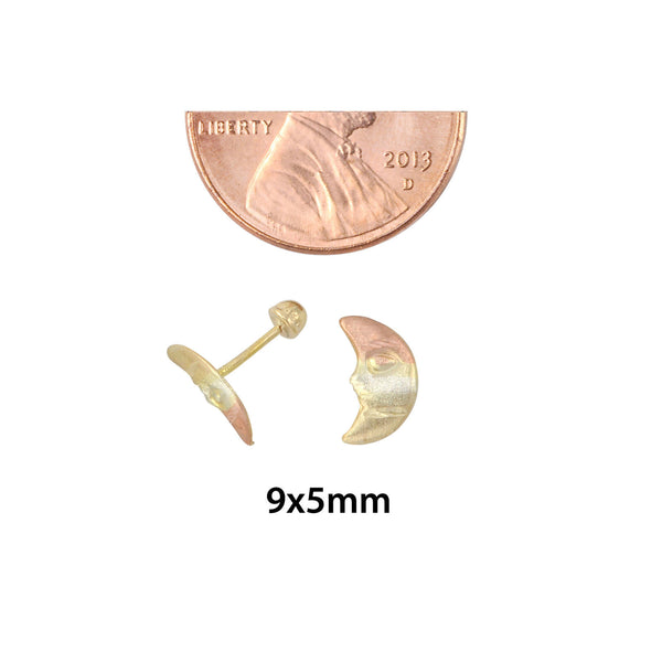 Man in the Moon Earrings 10k Gold Two Tone Gold Yellow and Rose Screwbacks 9x5 - Jewelryland.com