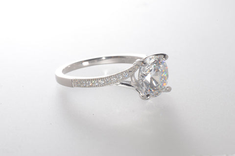 Sterling Silver CZ Ring 8mm Round Center Stone with Accent Stones - Jewelryland.com