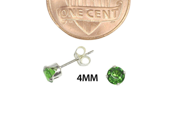 Sterling Silver 925 Round Emerald Green CZ Stud Earrings - Jewelryland.com