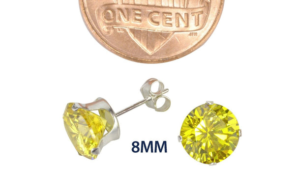 Yellow Earrings Citrine CZ Studs November Birthstone Round Prong - Jewelryland.com