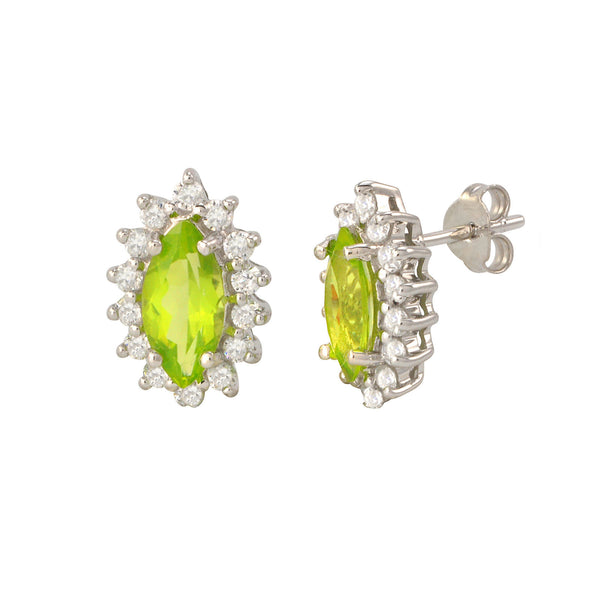 Peridot Gemstone Stud Earrings 925 Sterling Silver Elongated Oval - Jewelryland.com