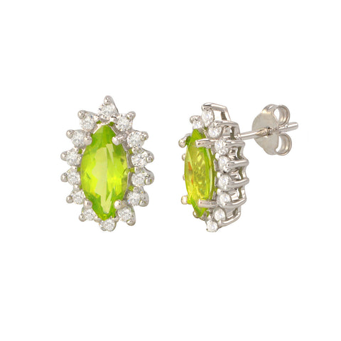 Peridot Gemstone Stud Earrings 925 Sterling Silver Elongated Oval - Jewelryland.com